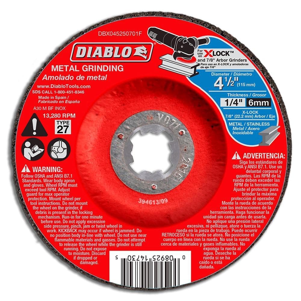 DIABLO 4.5 in. x 1/4 in. x 7/8 in. Type 27 Metal Grinding Disc for X-Lock and All Grinders (Buy 2 Get 1 Free) (3-Pack)