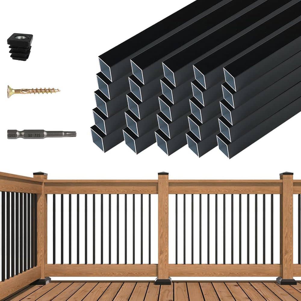 KIWDZFU 26 in. H x 0.75 in. W Black Aluminum Square Baluster Stair Railing Kit (1)