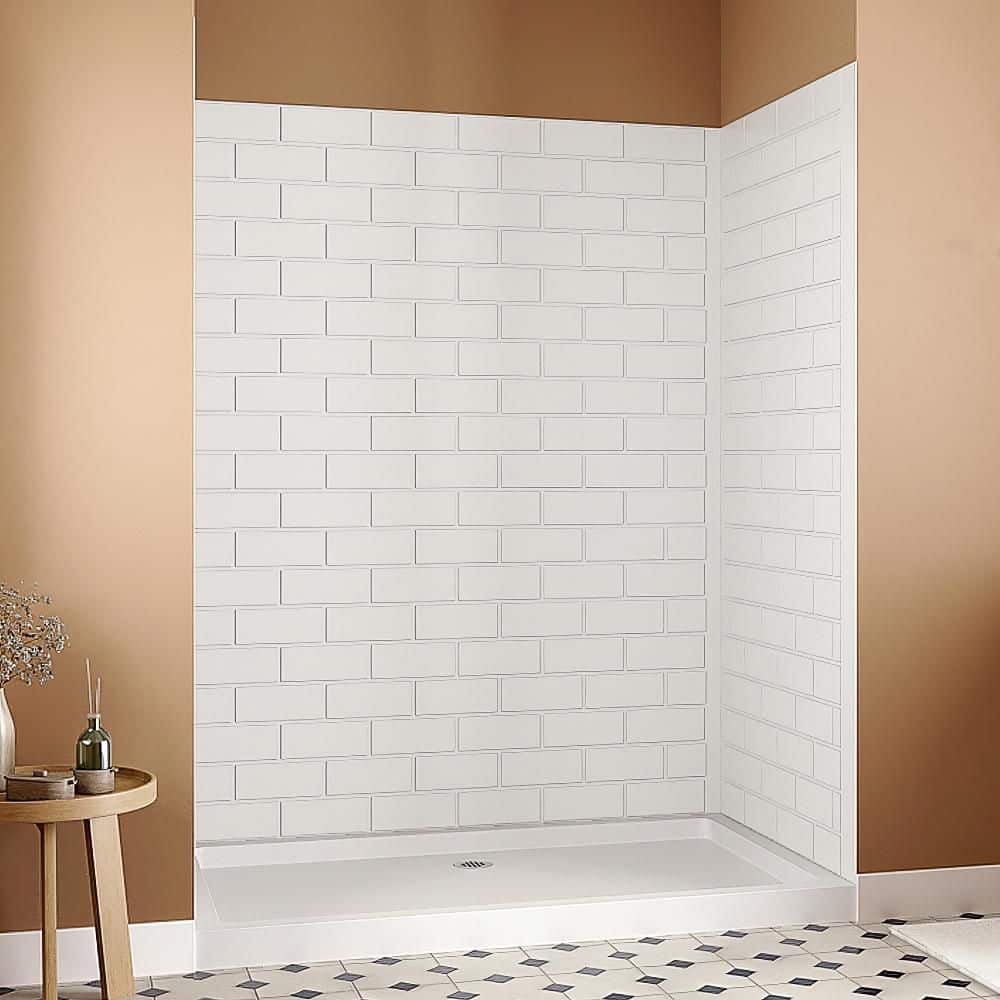 Streamline DSH-1080-97 32 in. L x 60 in. W x 76 in. H 3-Piece Glue-Up Alcove Shower Wall Surround in White Tile Finish (2)