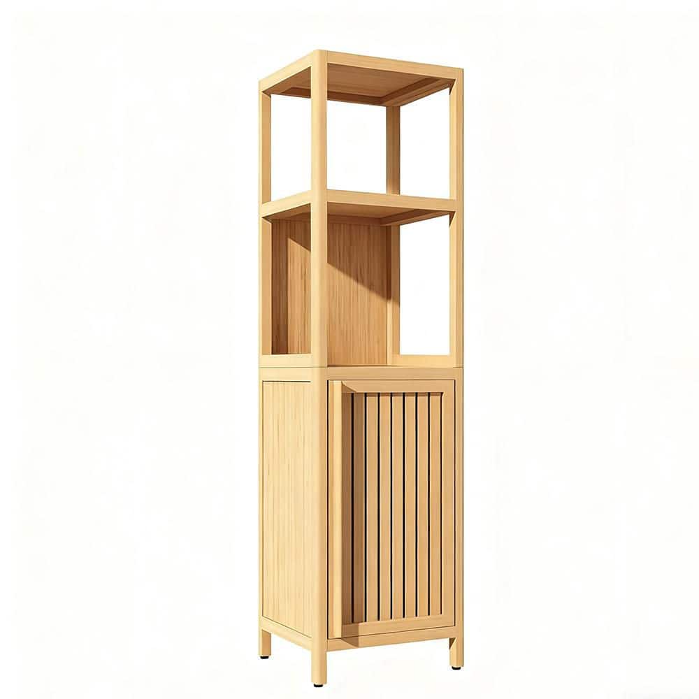 Siavonce 13 in. W x 14 in. D x 52 in. H Bamboo Linen Cabinet with Dividers for Bathroom and Living Room, Natural