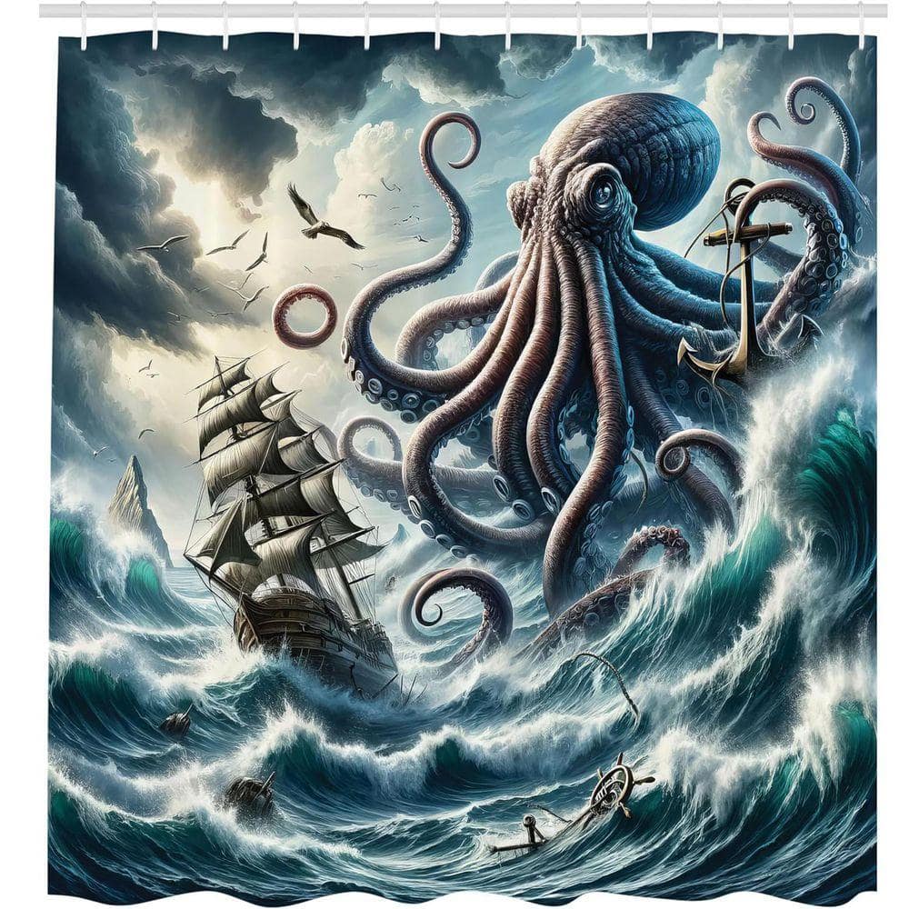 JFVKAF Nautical Shower Curtain 69 x 70 Cloth Fabric Bathroom Decor Set with Hooks Fantasy Sea World Adventure Teal Mauve (1)