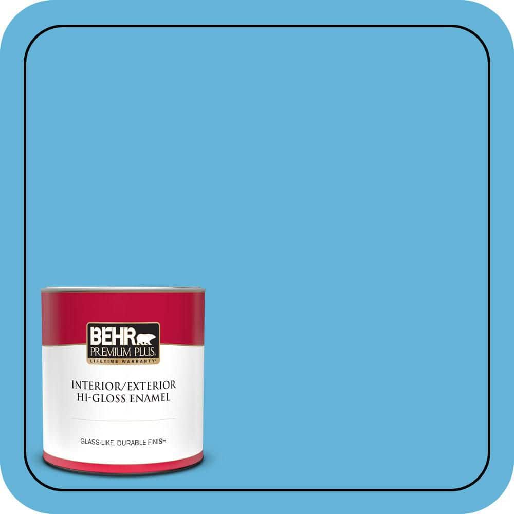 BEHR PREMIUM PLUS 1 qt. #540B-5 Riviera Blue Hi-Gloss Enamel Interior/Exterior Paint & Primer (1)