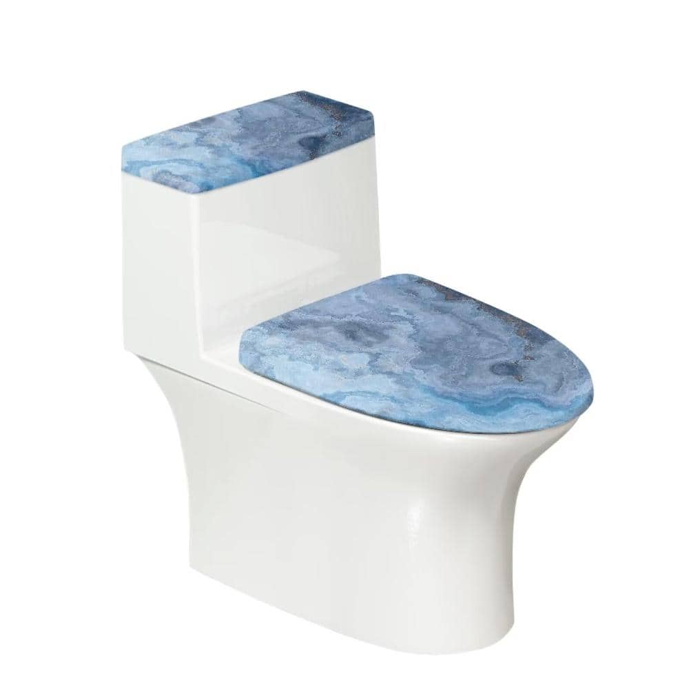 Unbranded Blue Marble 2-Piece Toilet Lid Cover and Tank Cover Set with Elastic Edges, Fits Most Toilets and Lids (1)