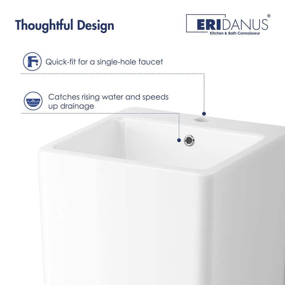 Eridanus Turner Vitreous China 33 in. Tall Square Free Standing Pedestal Sink with Faucet Hole and Overflow in Crisp White (3)