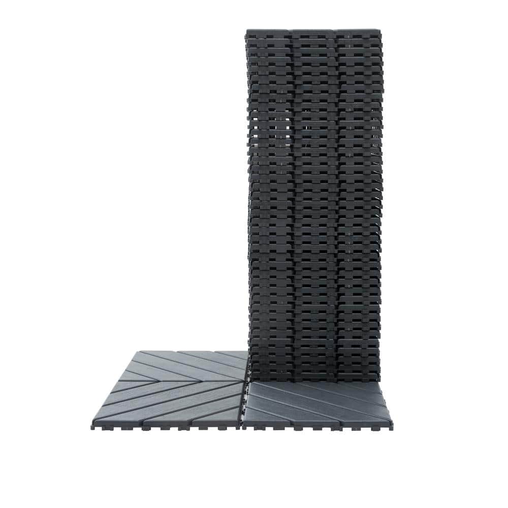 Amucolo 12 in. x 12 in. Waterproof Plastic Interlocking Deck Tiles in Gray for Poolside Balcony Backyard (Set of 44 Tiles)
