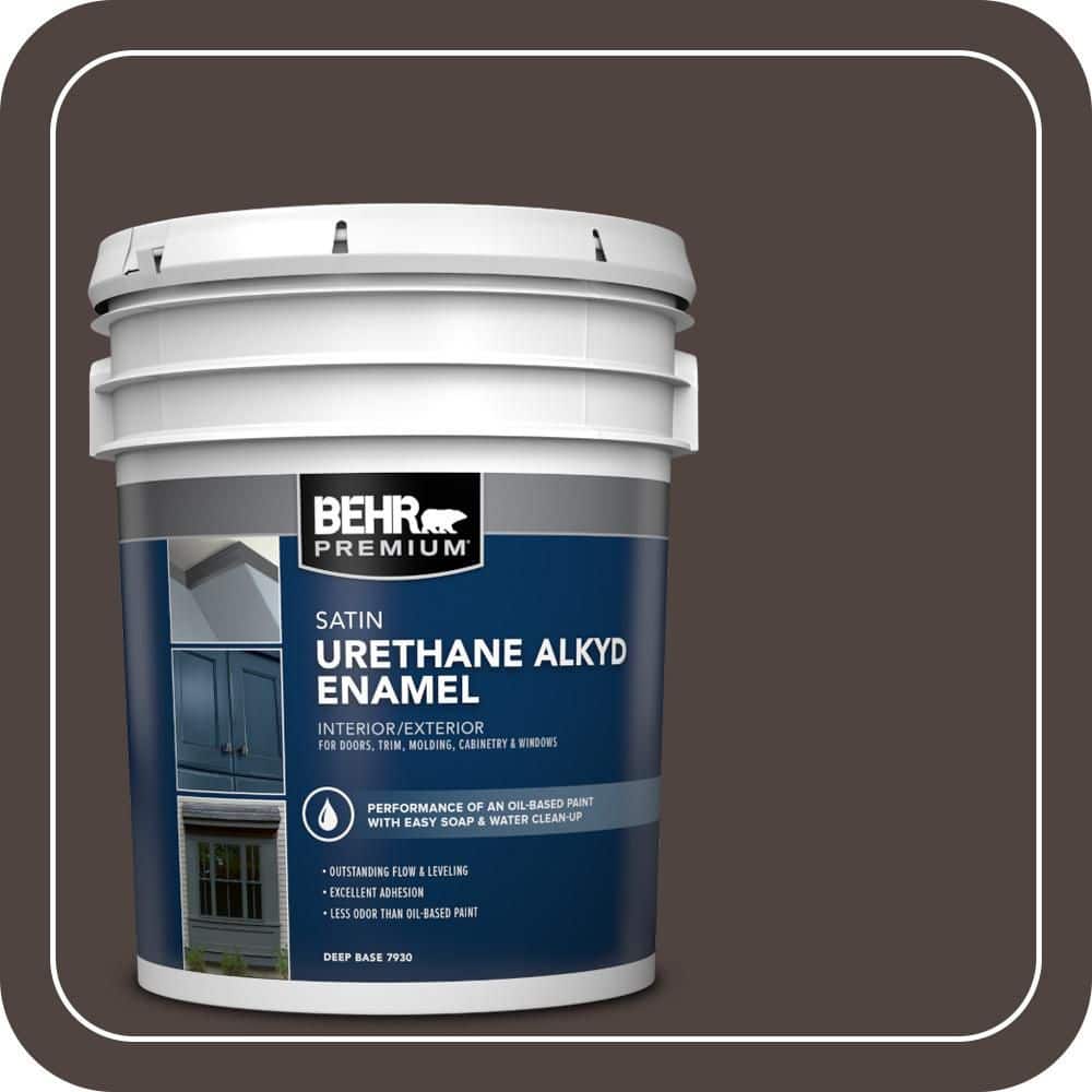 BEHR PREMIUM 5 gal. #790B-7 Bitter Chocolate Urethane Alkyd Satin Enamel Interior/Exterior Paint