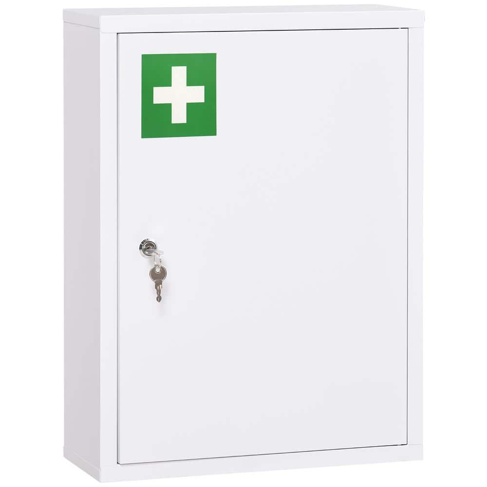 WELLFOR 15.75 in. W x 6 in. D x 21 in. H Lockable Bathroom Storage Wall Cabinet in White with 2 Keys (1)