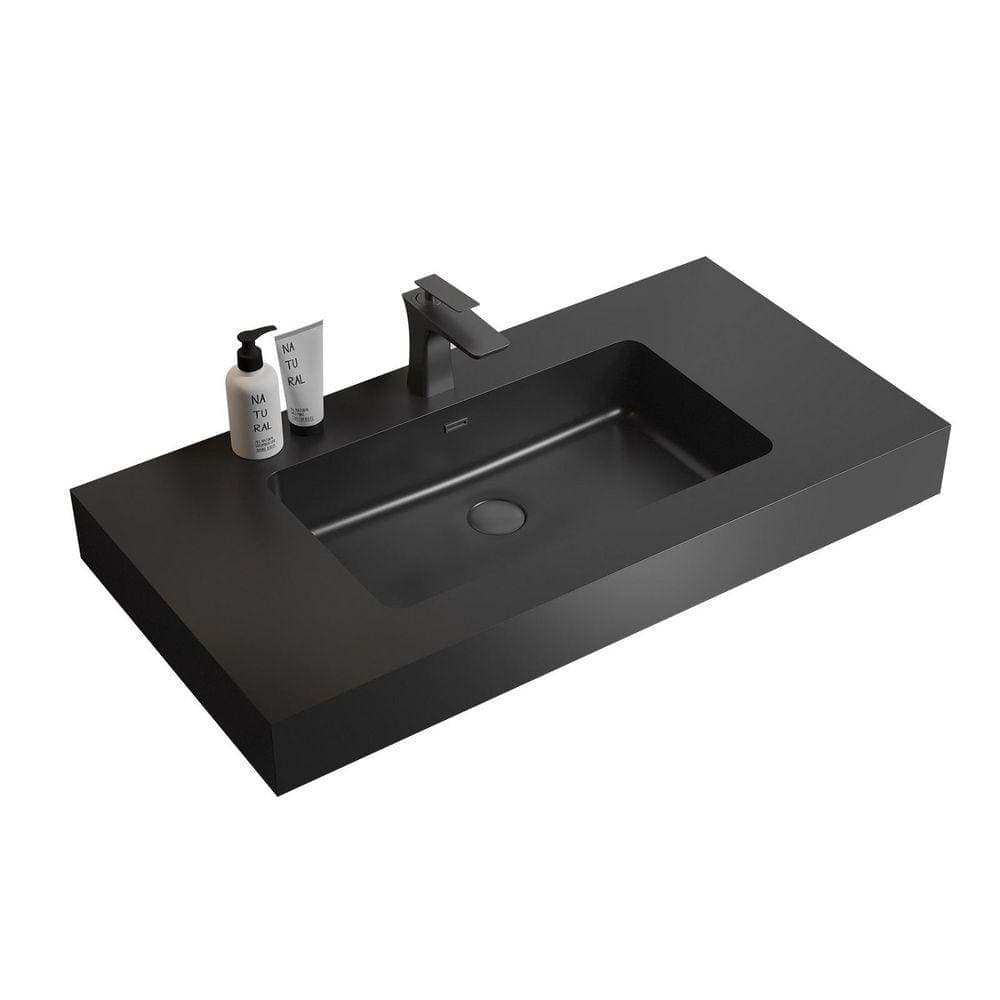 AOPSPS Modern and Minimalist Integrated 35.80 in. Drop-In Engineered Quartz Bathroom Sink in Matte Black