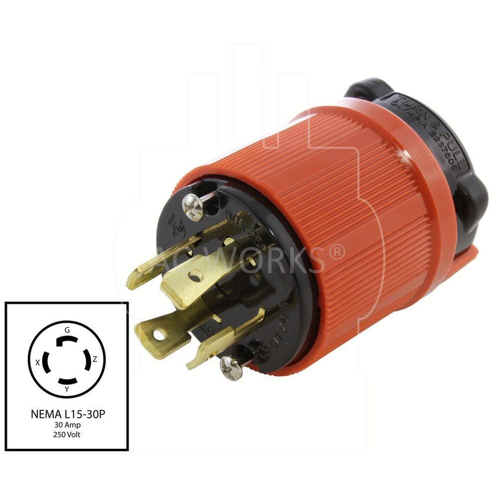 AC WORKS NEMA L15-30P 3-Phase 30A 250V 4-Prong Locking Male Plug with UL, C-UL Approval (2)