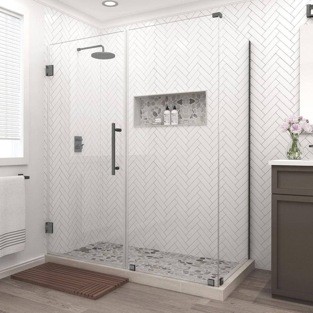 Aston Bromley 73.25 in. to 74.25 in. x 38.375 in. x 72 in. Frameless Corner Hinged Shower Enclosure in Matte Black (3)