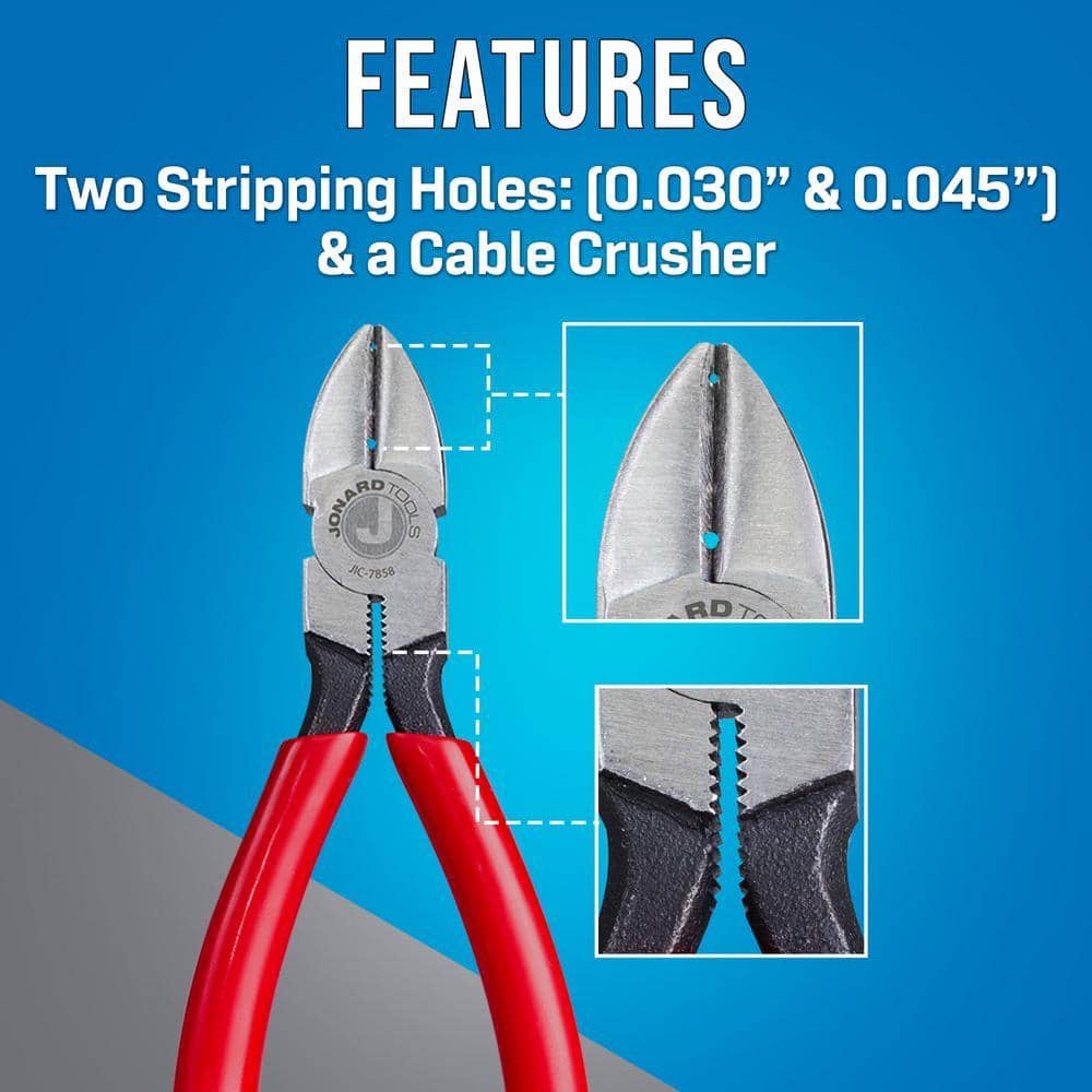 Jonard 6-1/2 in. L Telecom Tapered Nose Diagonal Cutting Pliers with Red Plastic Handle (3)