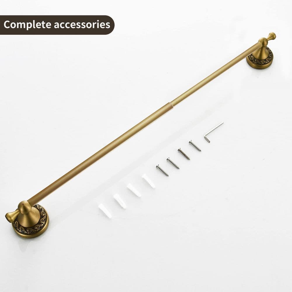 Unbranded Adjustable Antique Brass Towel Bar Expandable 15.2 to 27.8 in. Vintage Wall Mount Bathroom Accessory Holder Rod (2)
