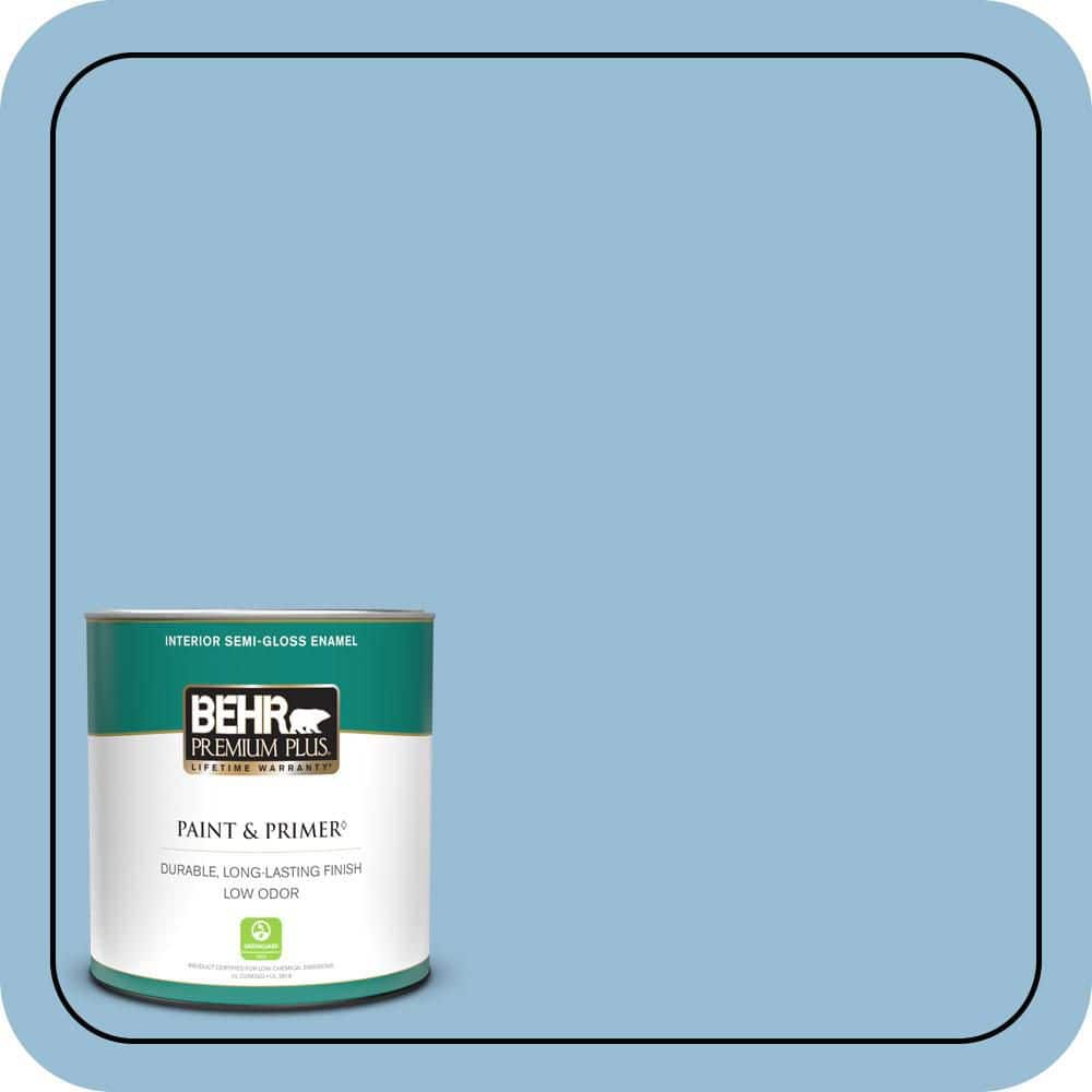 BEHR PREMIUM PLUS 1 qt. #PPU14-11 Gentle Sky Semi-Gloss Enamel Low Odor Interior Paint & Primer