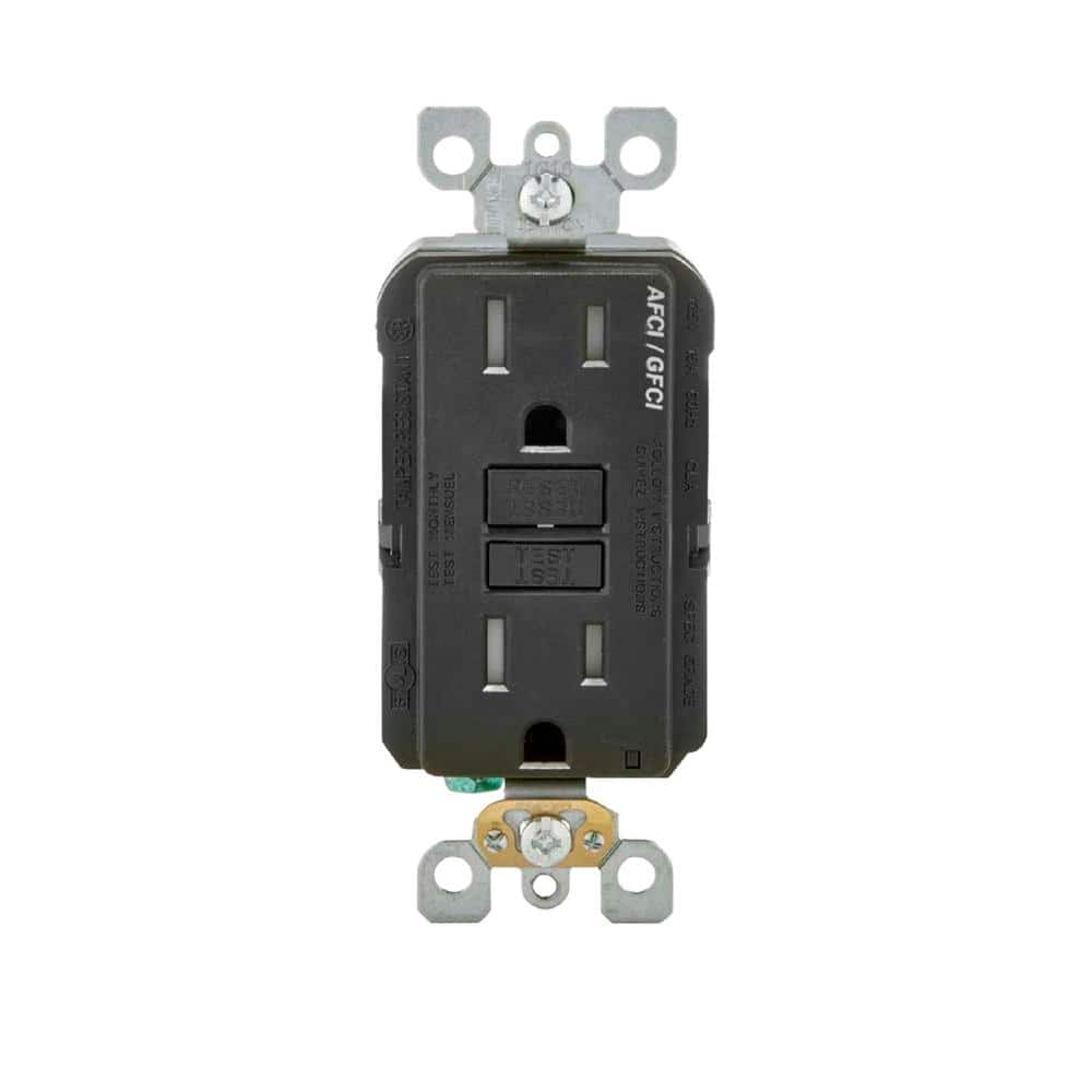 Leviton 15 Amp 125-Volt Duplex Self-Test SmartlockPro Tamper Resistant AFCI/GFCI Dual Function Outlet, Black AGTR1-E