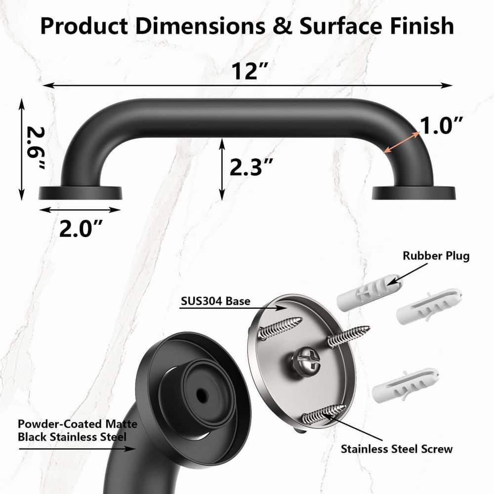 Unbranded 12 in. 304 Stainless Steel Wall-Mounted Handrail for Cable Railing System Indoor Outdoor Black 2-Sets (3)