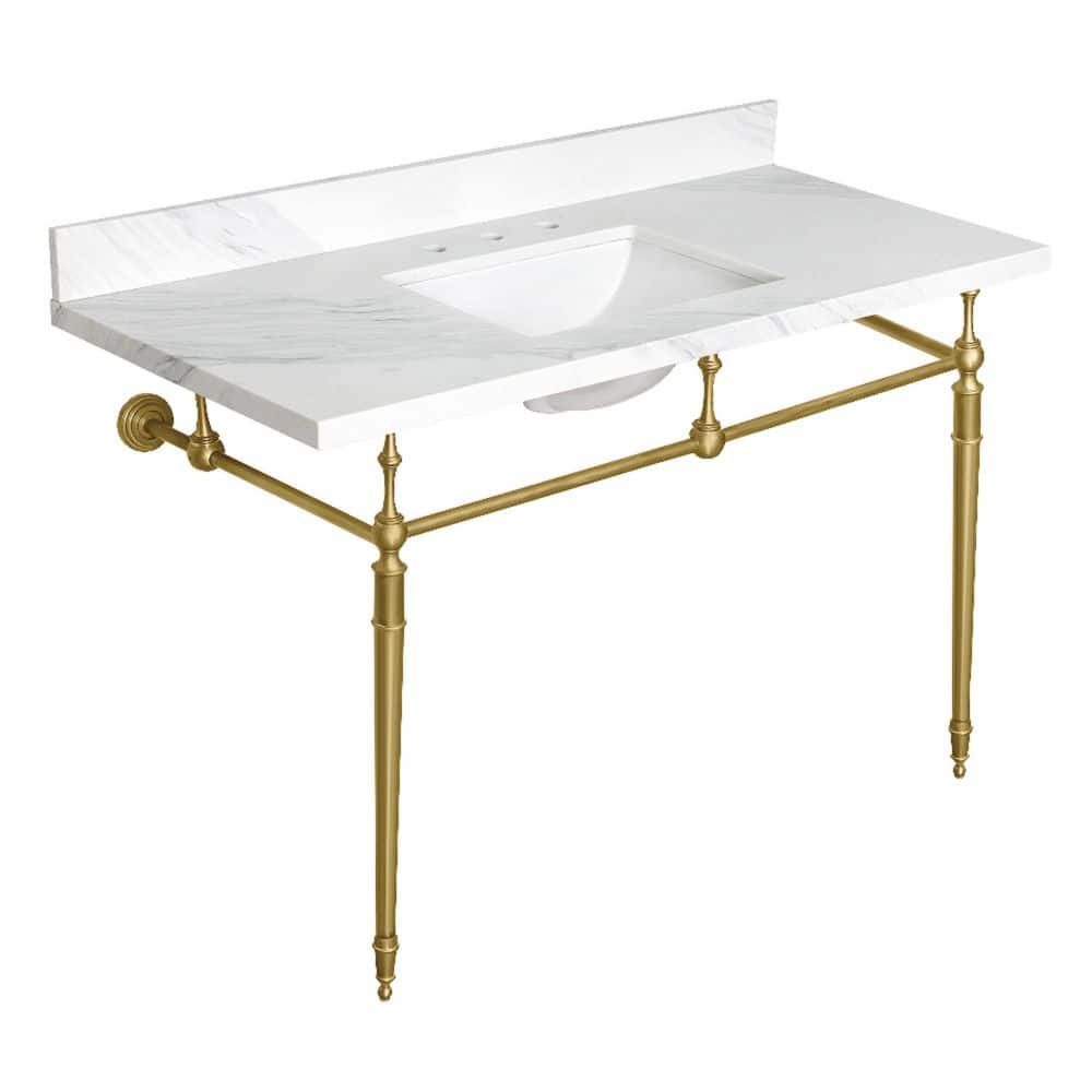 Kingston Brass Mayorca 49 in. x 22 in. Console Sink Combo in Quartz White/Brushed Brass with Legs