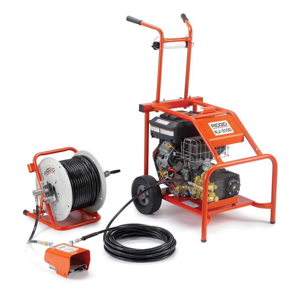 RIDGID KJ-3100 3000 PSI 5.5 GPM Portable Water Jetter for 2 in. to 10 in. Drain Lines with Removeable Nylon Braid Hose/Reel (3)