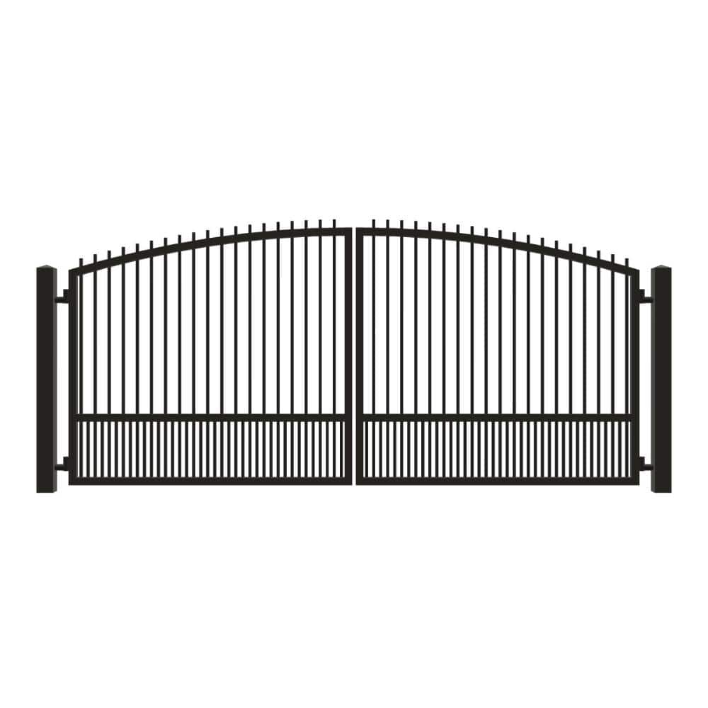 Unbranded Driveway Gate — Swing, Center, Arch + Finials, Puppy, Black — 170"W x 72"H