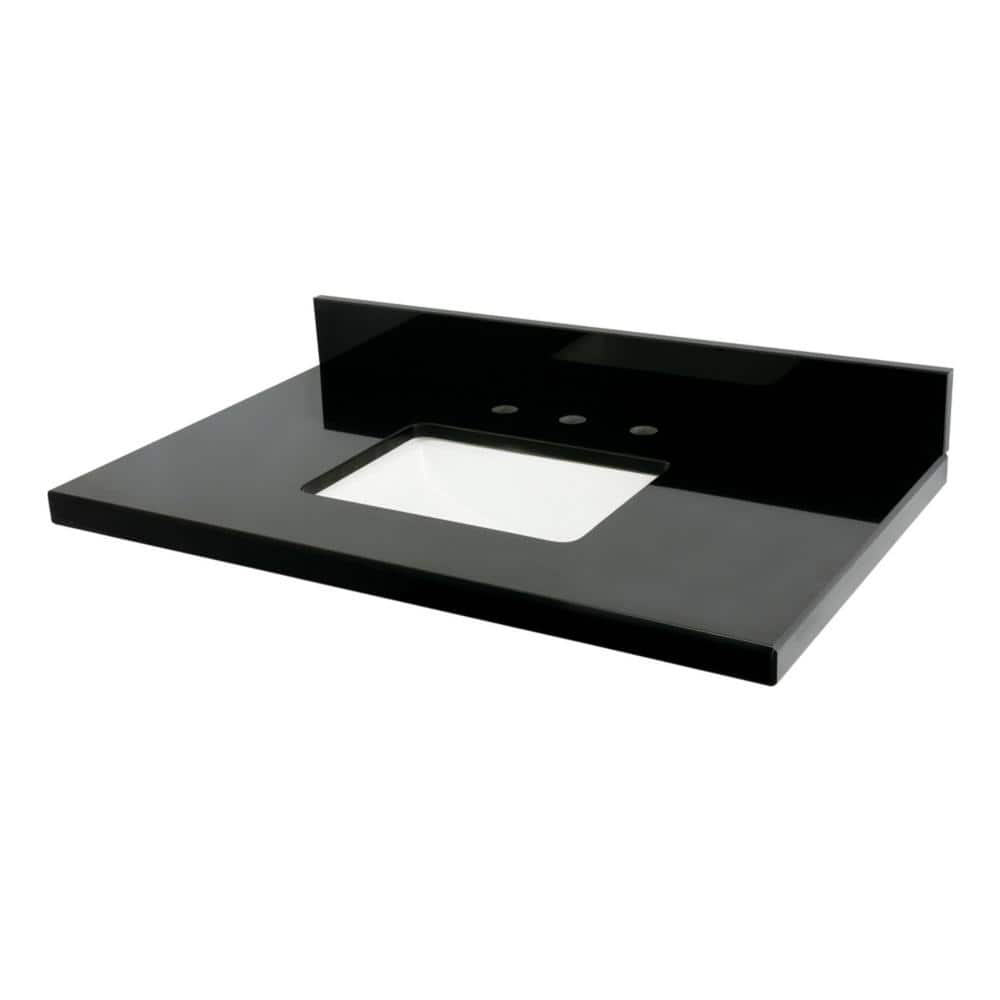 Kingston Brass Templeton 30 in. W x 22 in. D Black Granite Black Rectangular Single Sink Vanity Top in White