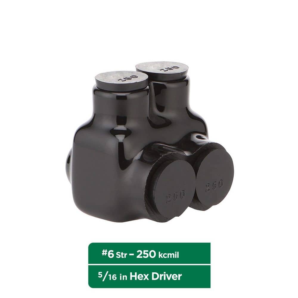 Commercial Electric 6 AWG to 250 MCM Dual-Rated 2-Port 1-Sided Entry Insulated Multiple Tap Connector, Black (3)