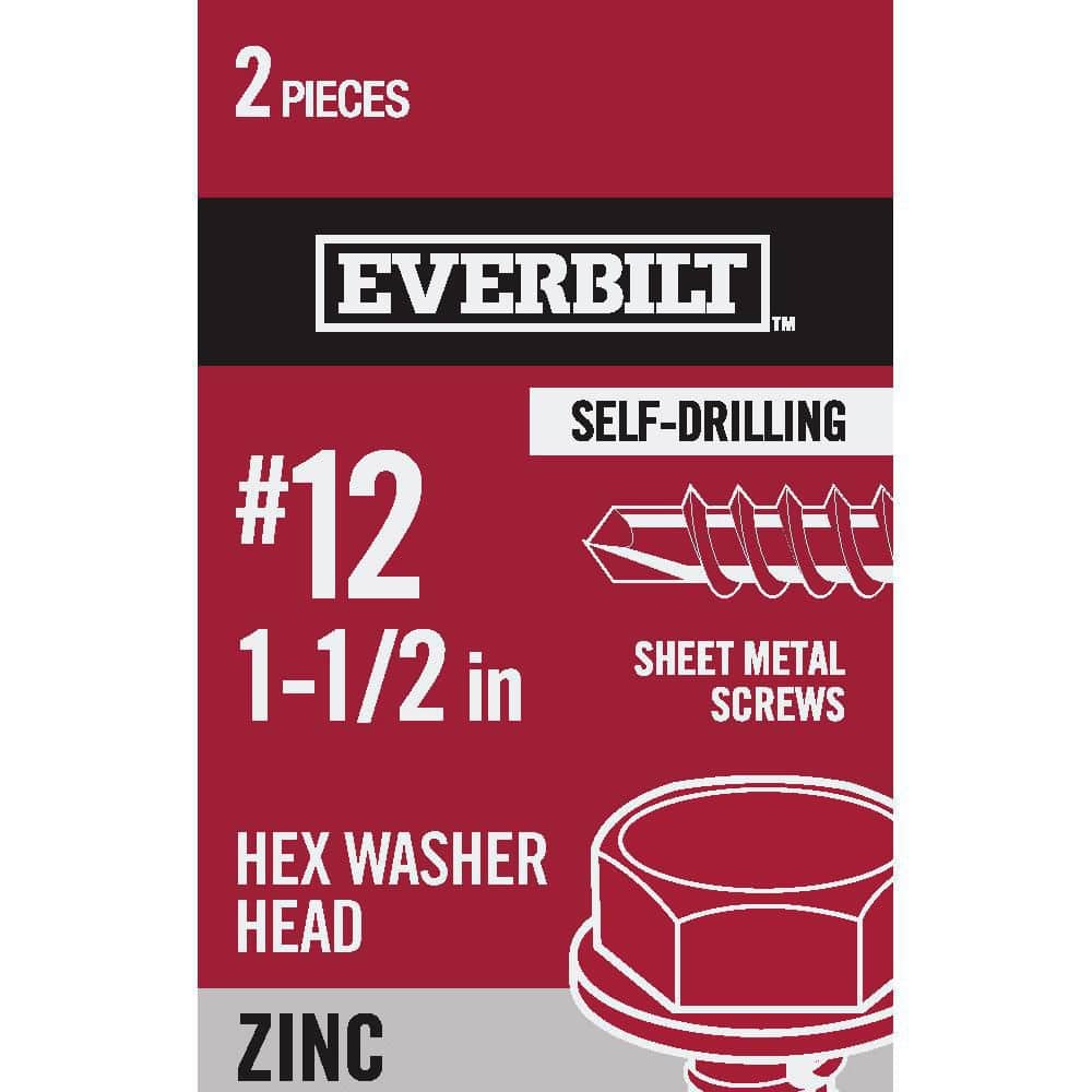 Everbilt #12 x 1-1/2 in. Zinc Plated Hex Head Sheet Metal Screw (2-Pack) (1)