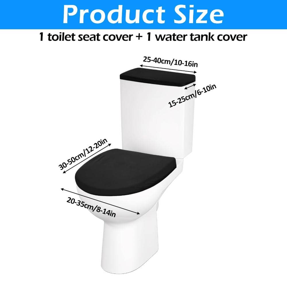 Unbranded 2-Piece Toilet Lid and Tank Cover Set Elastic Stretch Polyester Washable Bathroom Ensemble in Black (2)