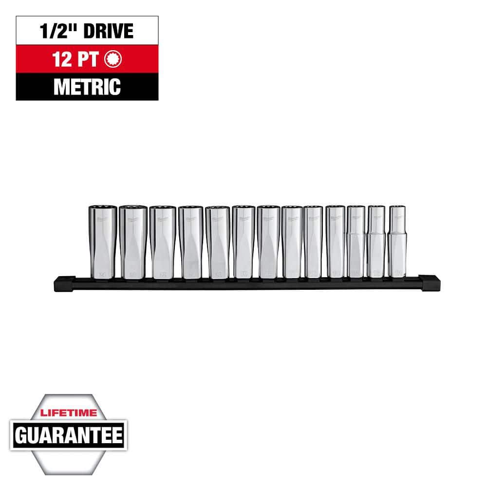 Milwaukee 1/2 in. Drive Metric Deep Well 12-Point Socket Set (13-Piece)