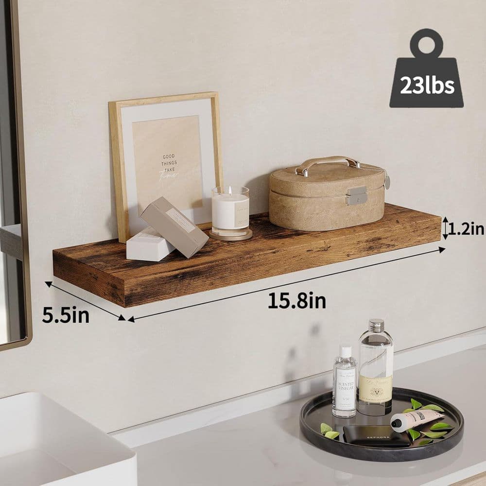 Wudkey Brown 15.8 in. W x 5.5 in. H x 1.2 in. D Floating Shelf Shelves Set of 4 for Wall Decor, with Invisible Brackets (2)