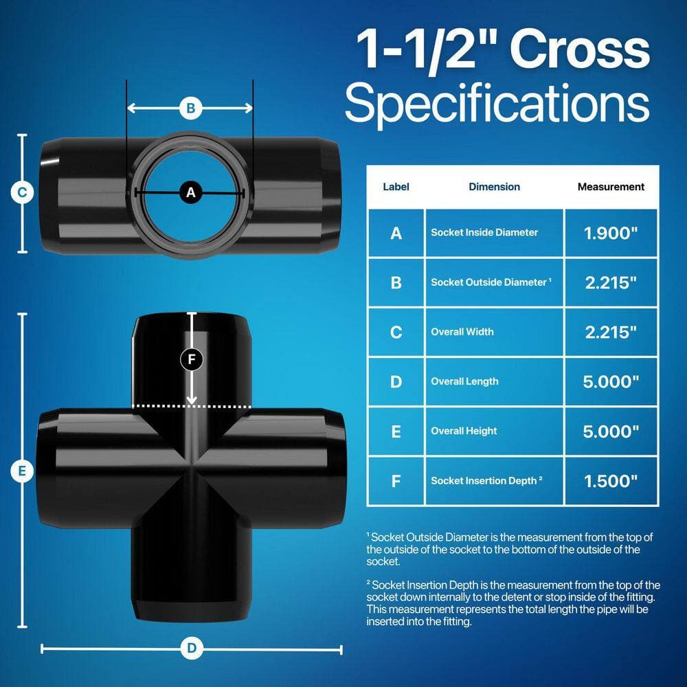 Formufit 1-1/2 in. Furniture Grade PVC Cross in Black (4-Pack) (3)