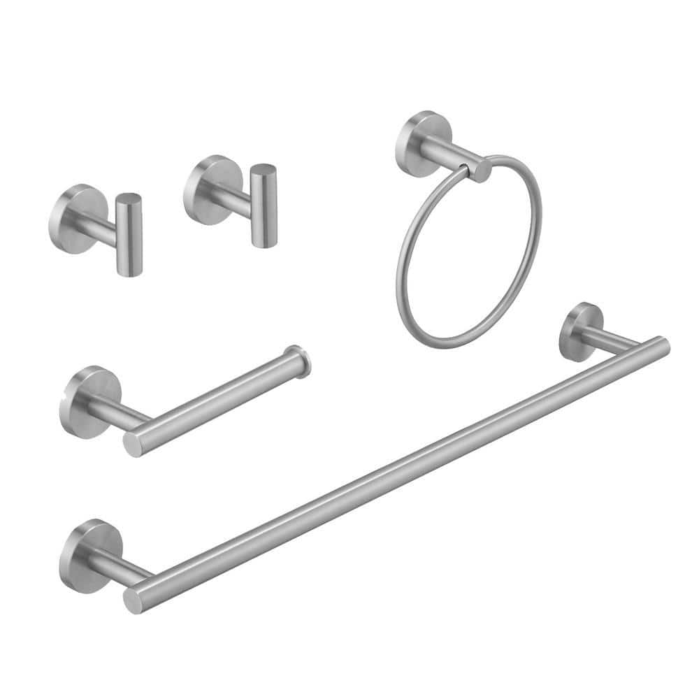ehablix Bathroom Hardware 5-Piece Bath Hardware Set with Towel Bar, Towel Ring, Robe Hook, Toilet Paper Holder in Brushed Nickel