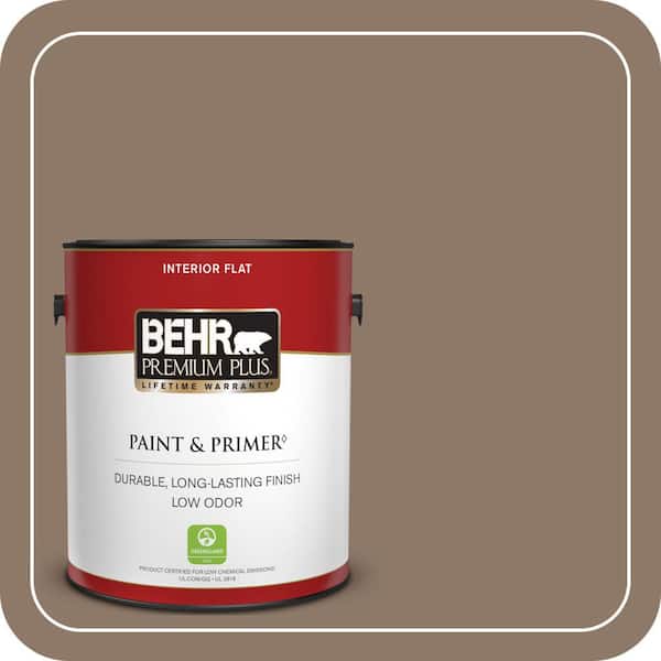 BEHR PREMIUM PLUS 1 gal. #PPU5-05 Coconut Shell Flat Low Odor Interior Paint & Primer (2)