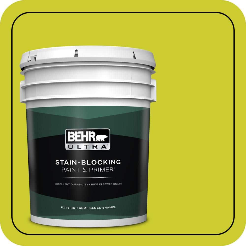 BEHR ULTRA 5 gal. #S-G-400 Lime Pop Semi-Gloss Enamel Exterior Paint & Primer