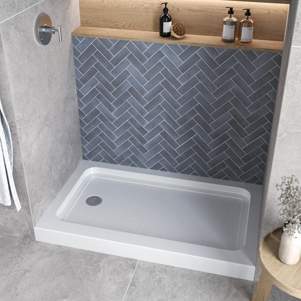 Streamline GB-506-28 48 in. L x 32 in. Alcove Acrylic Shower Pan Base in Glossy White with Left Drain, ABS Drain Included (3)