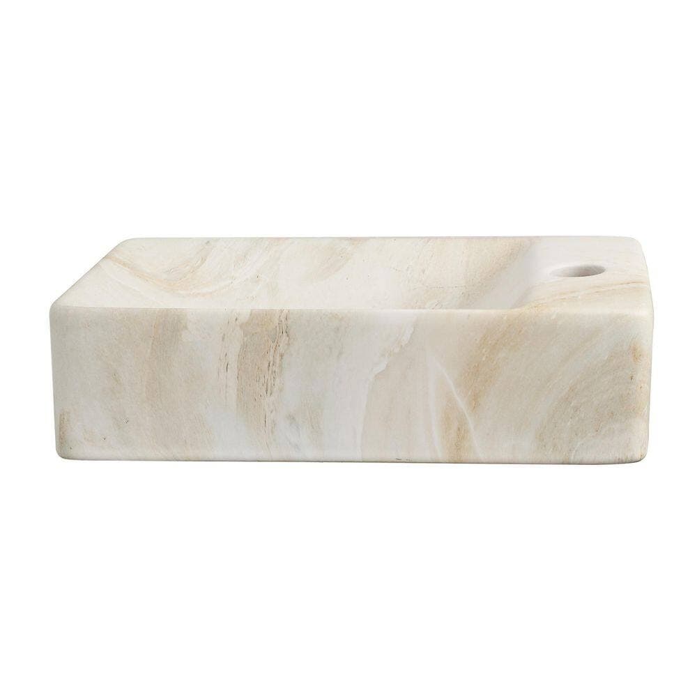 JONATHAN Y Felix 15 in. W x 8 in. D Modern Wall Mounted Rectangular Ceramic Mini Sink, Right-Side Faucet, Beige Marble Effect (3)