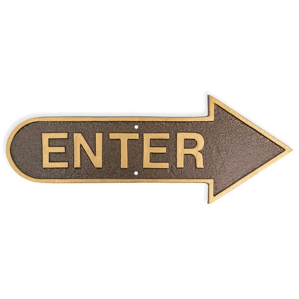 Montague Metal Products 6" x 15.5" Right Arrow Enter Statement Plaque Sign-Hammered Bronze