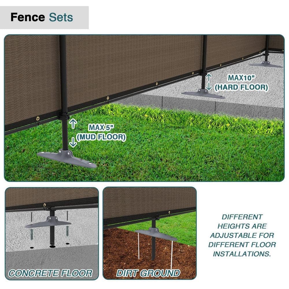 ECOOPTS 5 ft. x 24 ft. HDPE Privacy Fence Screen Set with Poles and Rails Ground Spikes Fence Kit for Garden, Pool, Patio, Brown (3)
