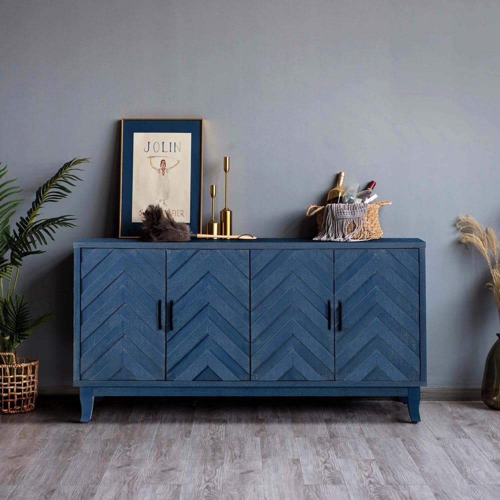 Unbranded 59.80 in. W x 15.60 in. D x 32.30 in. H Antique Navy Blue Linen Cabinet with 4 Door (2)