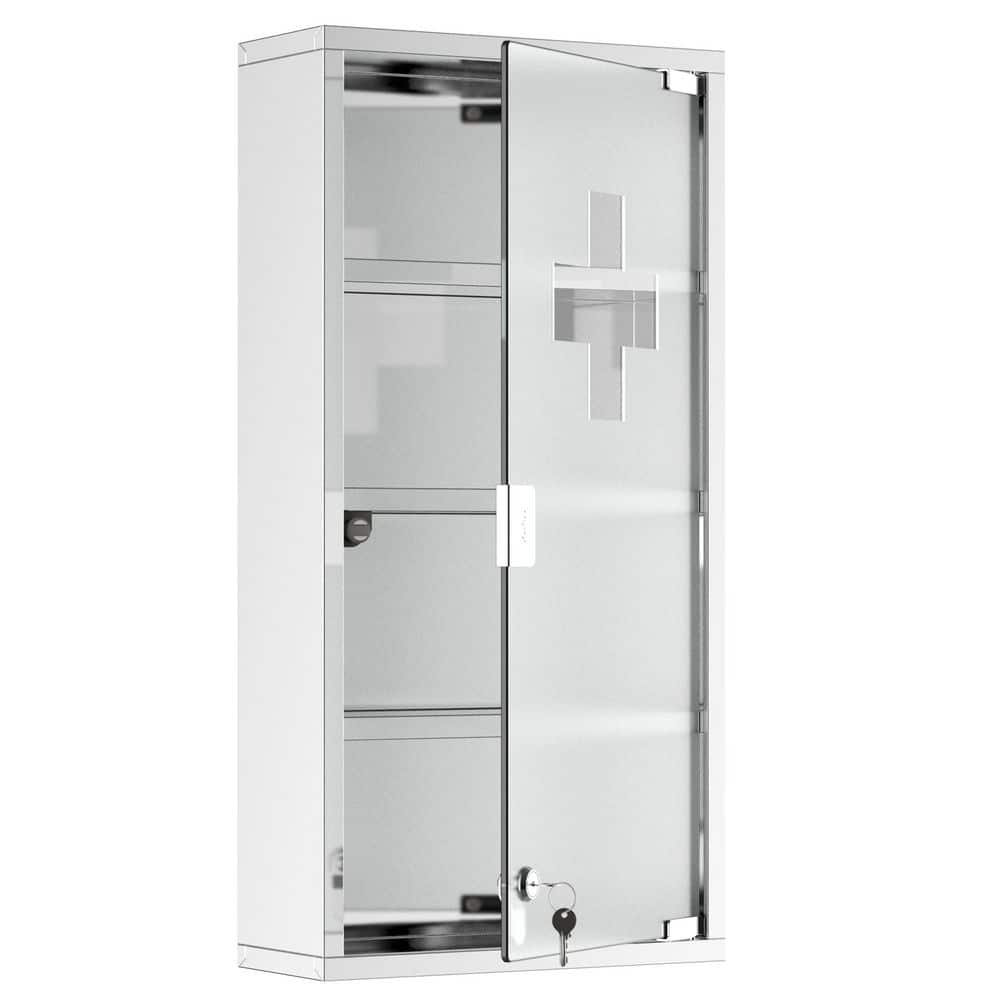 Tahanbath 4.75 in. W x 11.75 in. D x 23.50 in. H Bathroom Storage Wall Cabinet in Silver with 2 Keys (1)