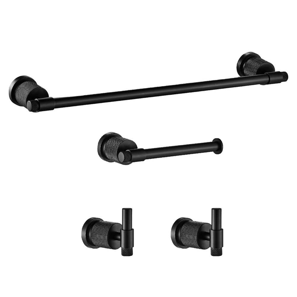 FORIOUS Bathroom Accessories Set 4-pack Towel Bar，Toilet Paper Holder ，2Robe Hooks Zinc Alloy