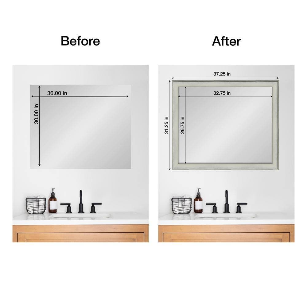 Amanti Art Mirror Makeover Flair Silver Patina 31.25 in. W x 37.25 in. H Bathroom Mirror Frame Border Kit-Fits a 30 x 36 mirror (2)