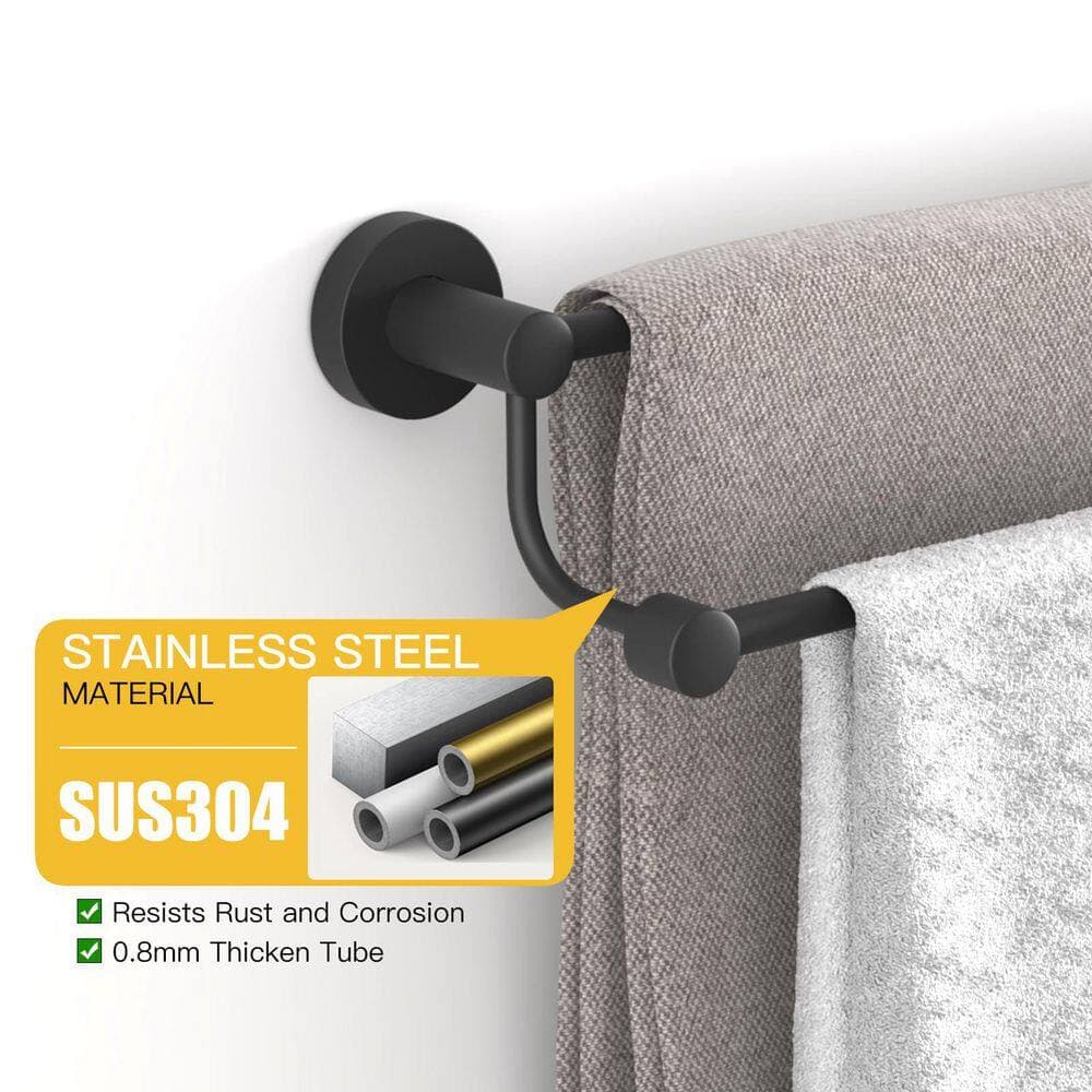 Numhew 28.5 in. Wall Mounted Adjustable Double Bath Towel Bar in Black, Heavy Duty SUS304 Stainless Steel Towel Holder (3)