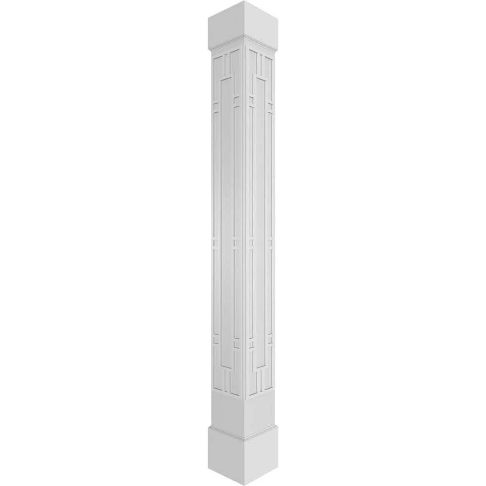 Ekena Millwork 11-5/8 in. x 8 ft. Premium Square Non-Tapered Hastings Fretwork PVC Column Wrap Kit with Standard Capital and Base (1)