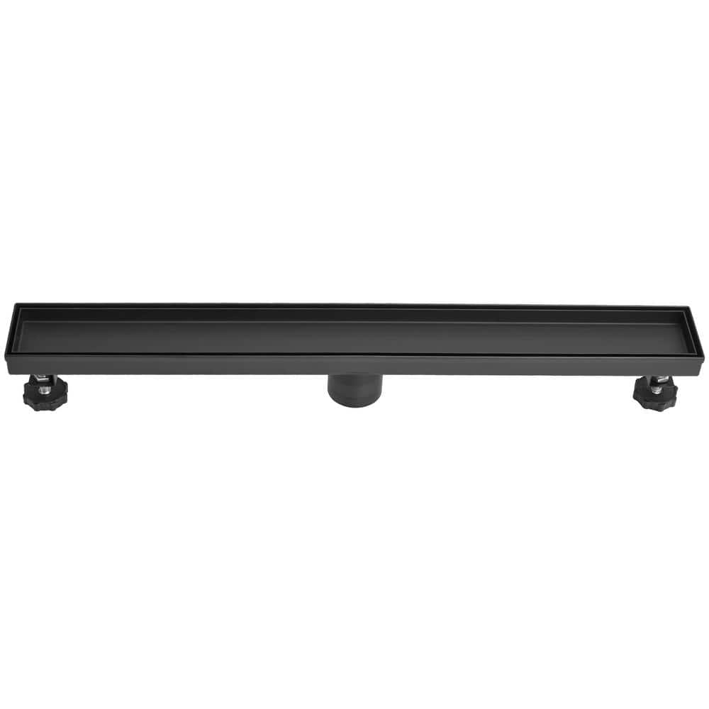 BWE 24 in. Stainless Steel Linear Shower Drain with with Tile Insert Cover Slot Pattern Drain Cover in Matte Black (1)