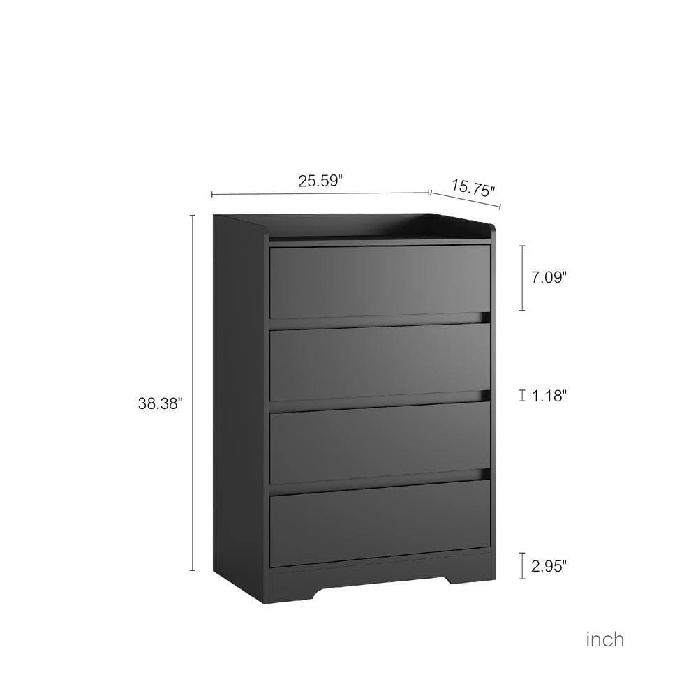 Unbranded 25.59 in. W x 15.75 in. D x 38.38 in. H Black Wood Sideboard Storage Cabinet Linen Cabinet with 4 Drawers (3)