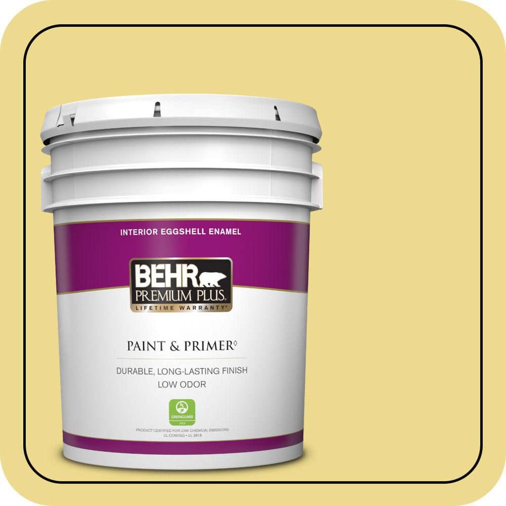 BEHR PREMIUM PLUS 5 gal. #P320-4 Pineapple Crush Eggshell Enamel Low Odor Interior Paint & Primer