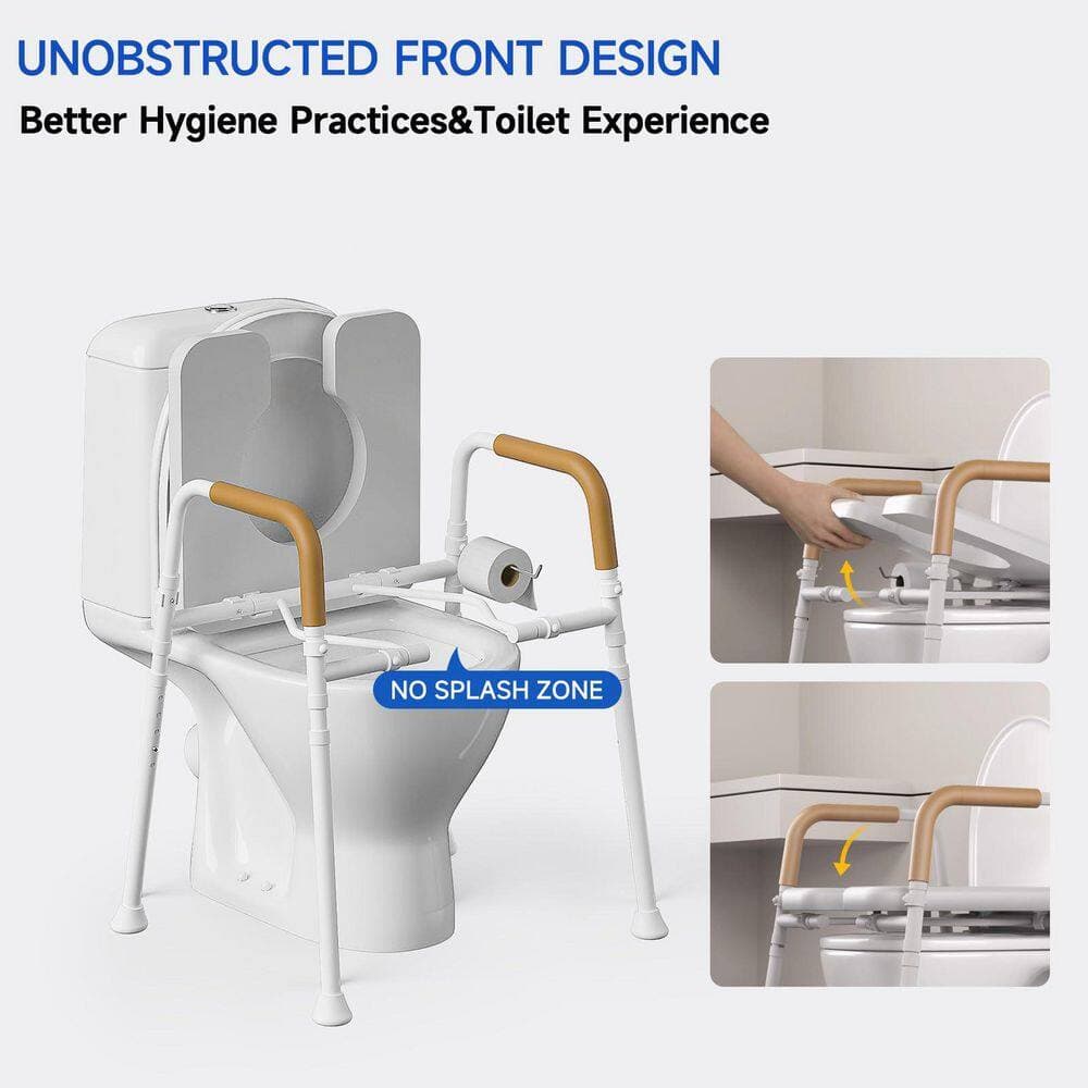 Numhew Adjustable Raised Toilet Safety Seat, 350 Lbs Capacity, Hygienic Open Front Design with Padded Armrests in White (2)