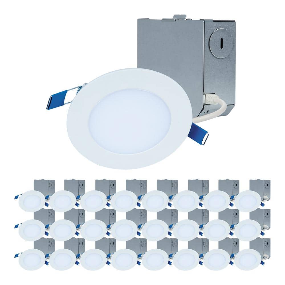 HALO 24-Pack HLBE 4 in. Ultra-Slim Downlight 3000K Fixed CCT New Construction/Remodel Integrated LED Recessed Light Kit