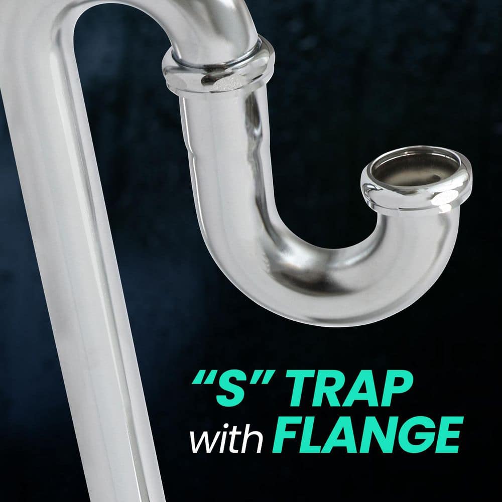 PLUMBFLEX 1-1/2 in. S-Trap with Flange for Tubular Drain Applications, 22GA Chrome Plated Brass (2)