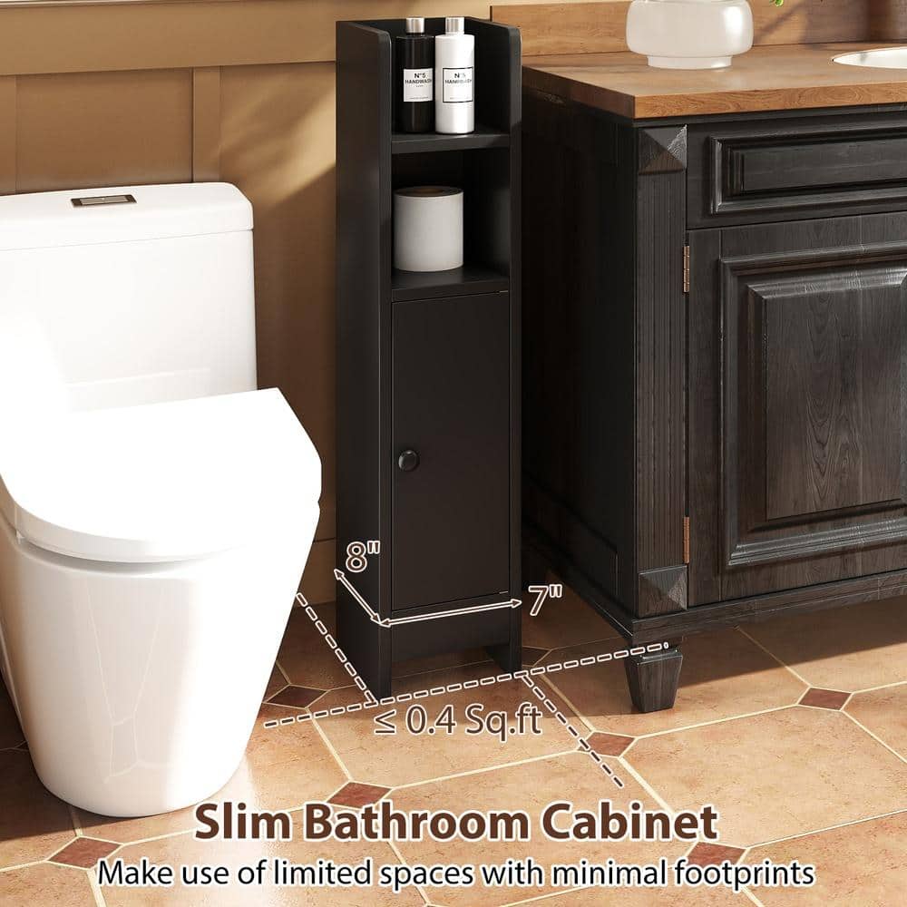 HONGGE Bathroom Slim Corner Cabinet 8 x 7 x 31.5 in. with Door 2 Open Shelves and Adjustable Shelf (2)
