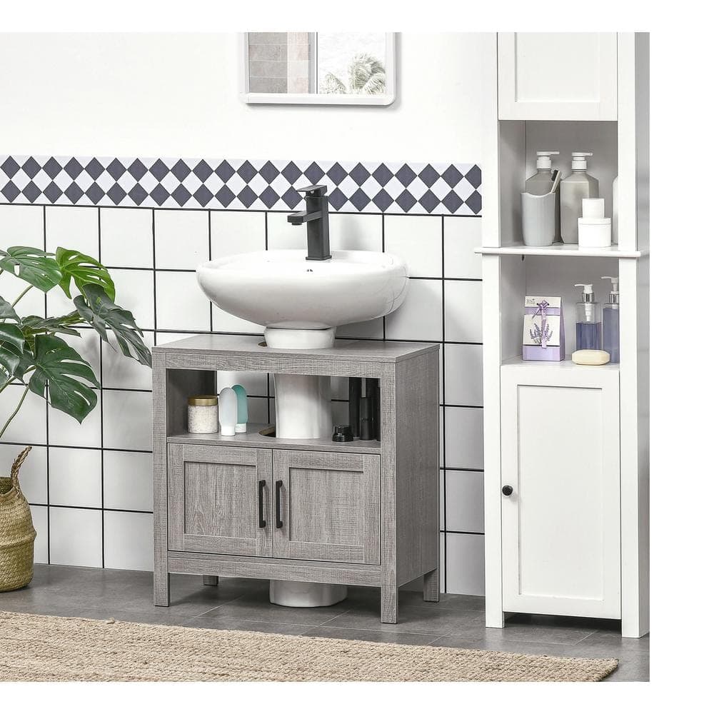 Adrinfly 23.50 in. W x 11.75 in. D x 23.50 in. H Bathroom Storage Wall Cabinet in Gray Under Sink Storage Cabinet 2-Doors 1-Shelf (3)